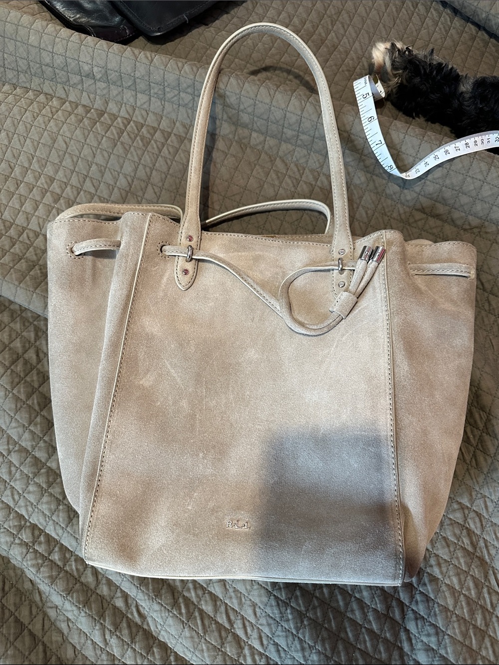 Ralph Lauren Suede Drawstring Tote Bag in Light Taupe (newish) - Picture 14 of 16